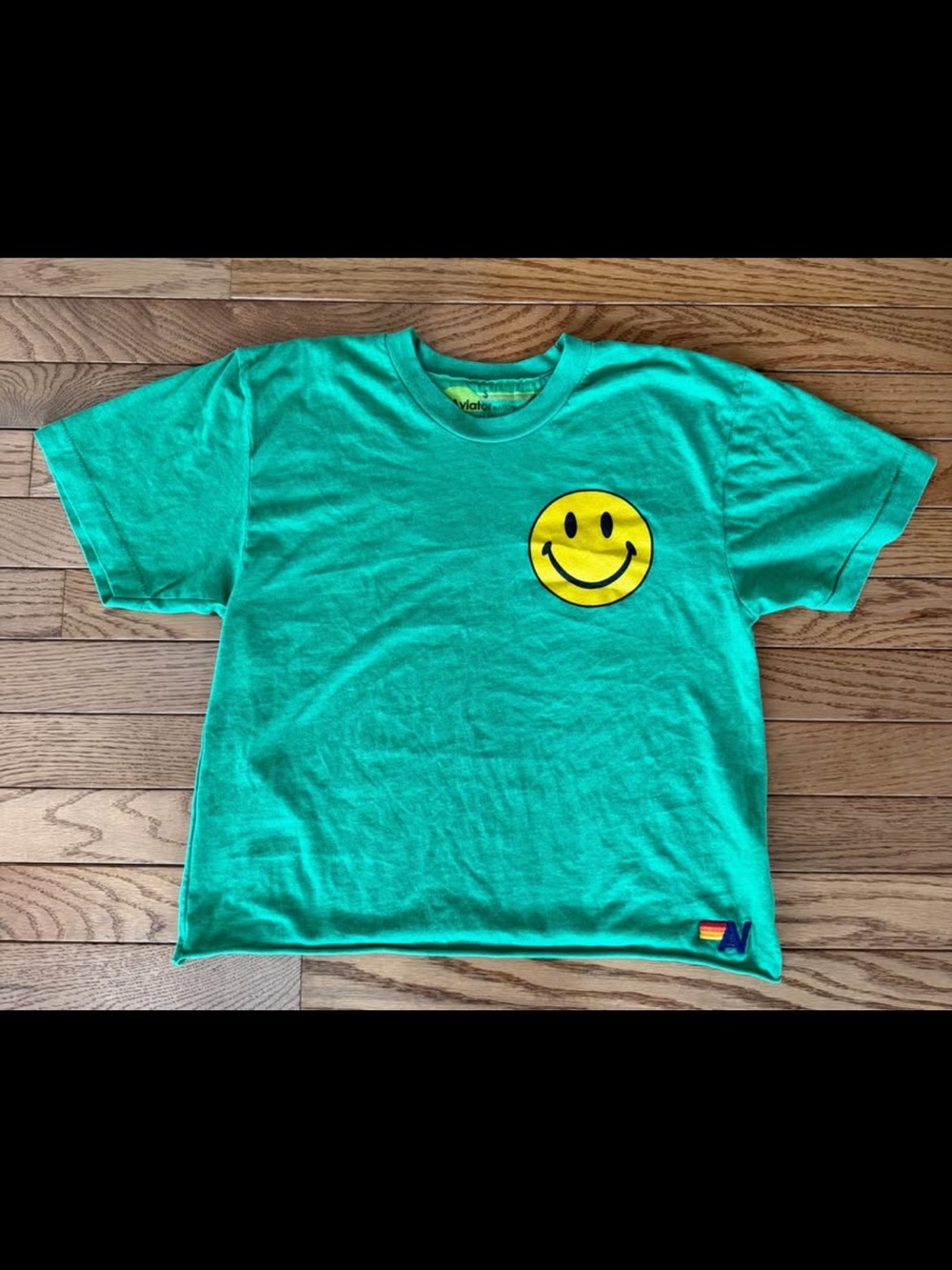 Aviator Nation Teal Tee with Yellow Smiley- Sz S NWOT